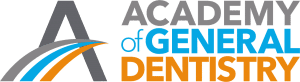 Academy of General Dentistry logo with gray letter A and blue orange curved design elements