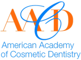 American Academy of Cosmetic Dentistry logo with orange letters and blue script design.