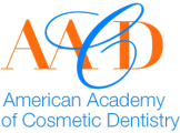 American Academy of Cosmetic Dentistry logo with orange letters and blue script design.