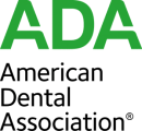 ADA American Dental Association logo in green with registered trademark symbol below text.